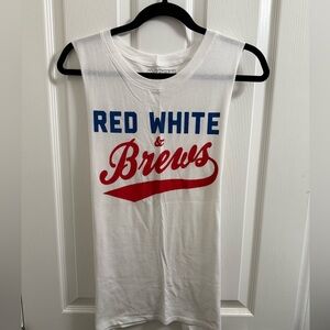 White Sleeveless Tee with Red and Blue Print new no tags